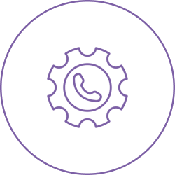 Purple circular icon with interlocking shapes in the center.