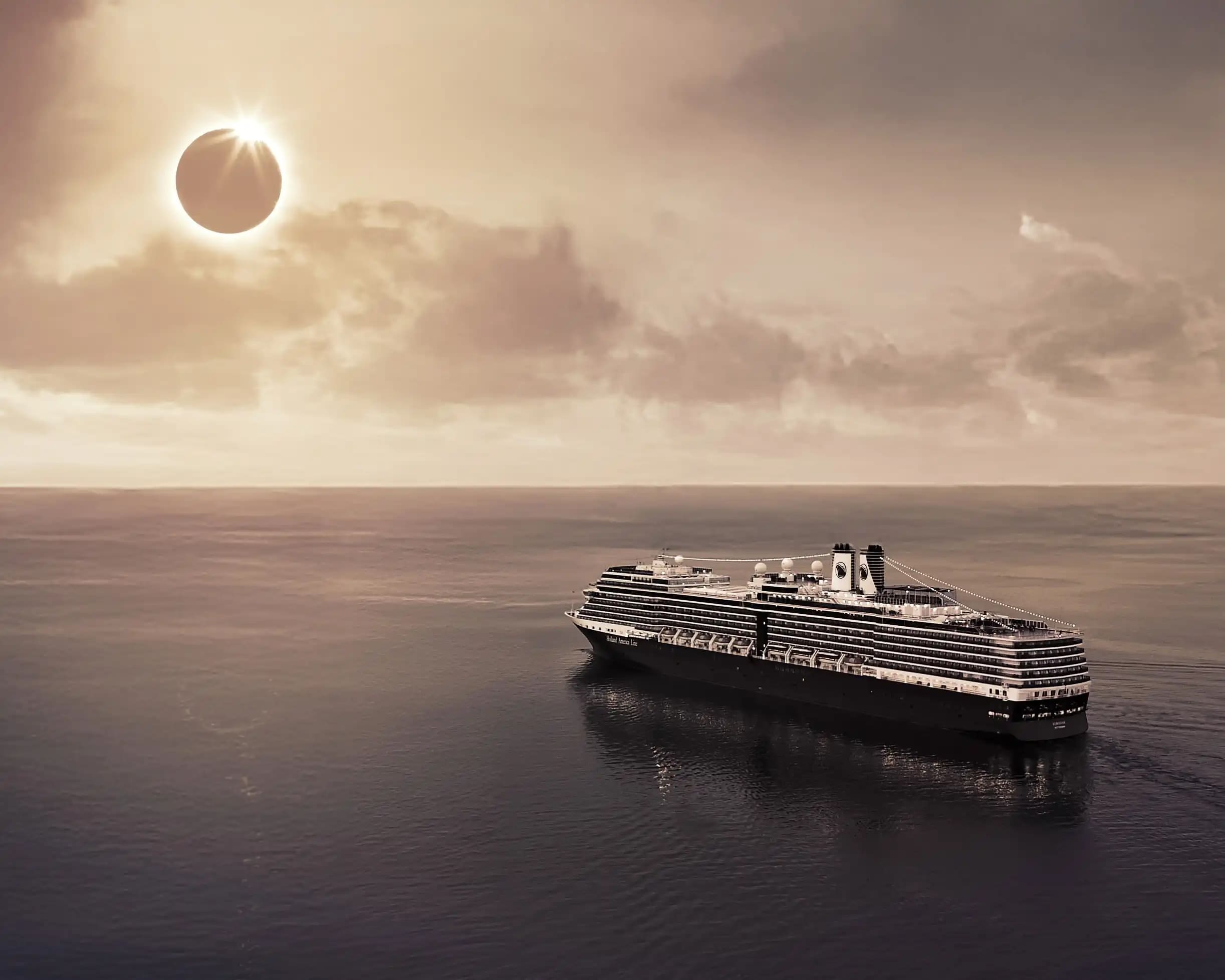 Total solar eclipse viewed from a cruise ship during eclipse travel 2026