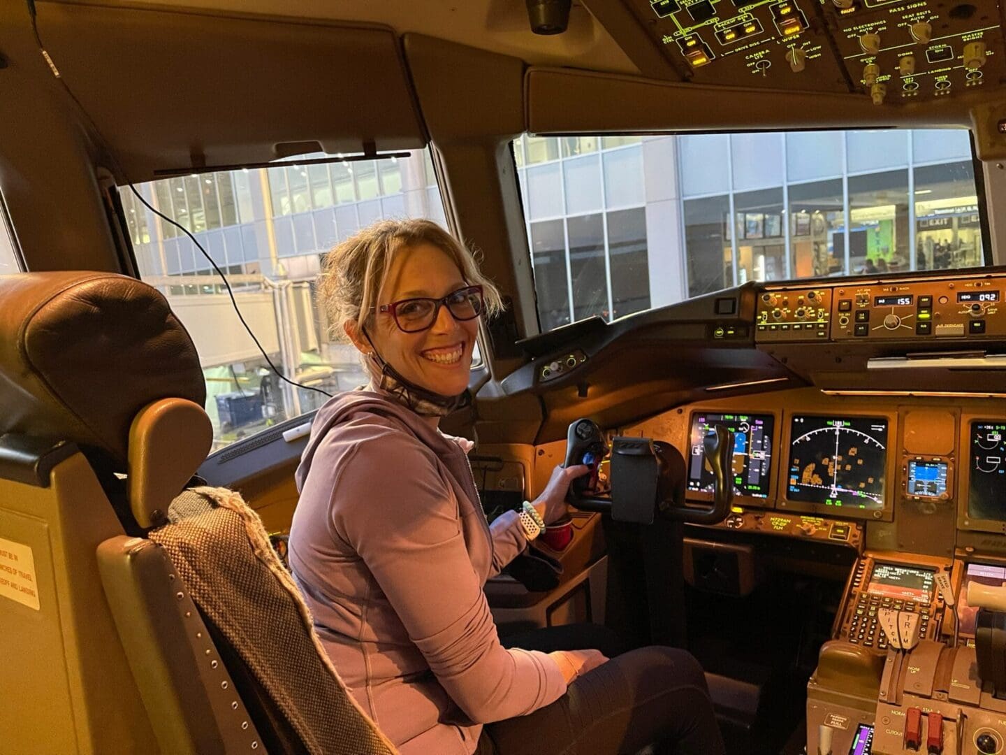 In an airplane cockpit