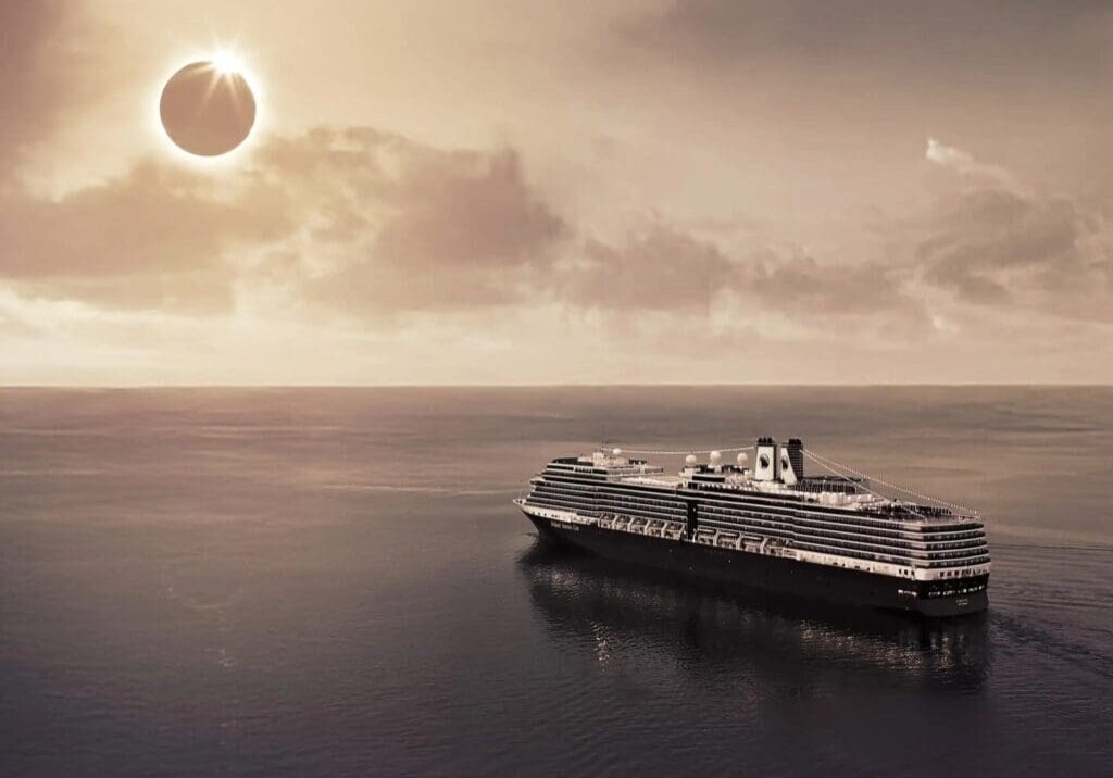 Total solar eclipse viewed from a cruise ship during eclipse travel 2026
