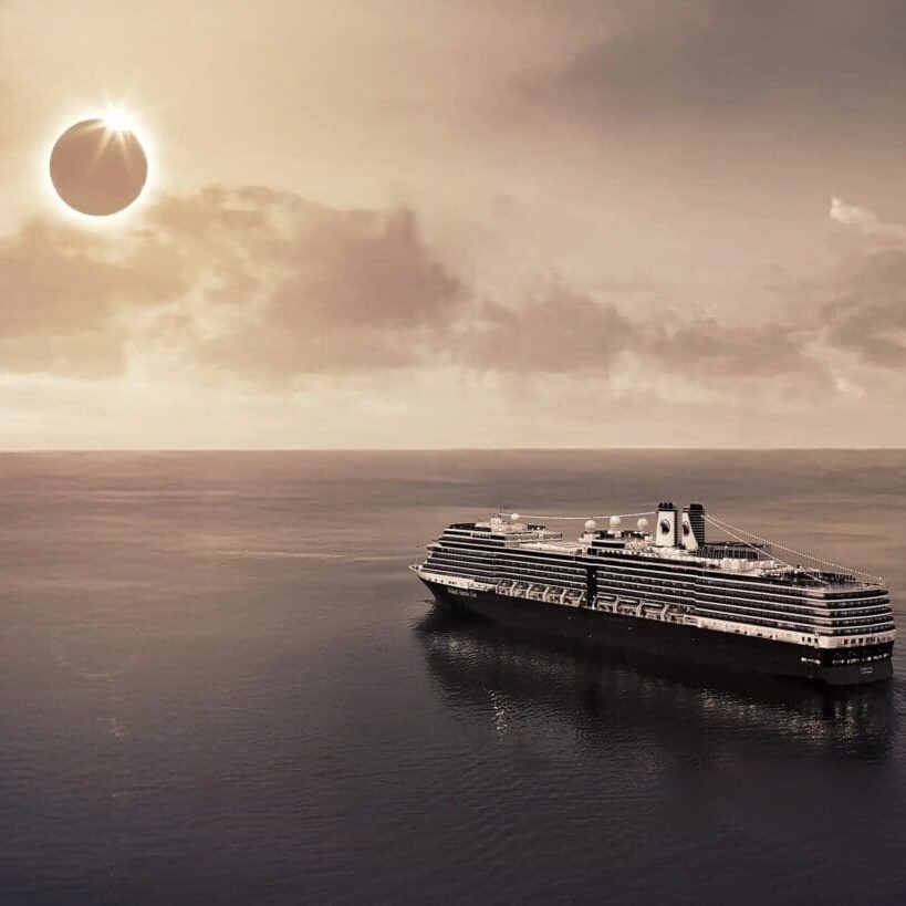 Total solar eclipse viewed from a cruise ship during eclipse travel 2026